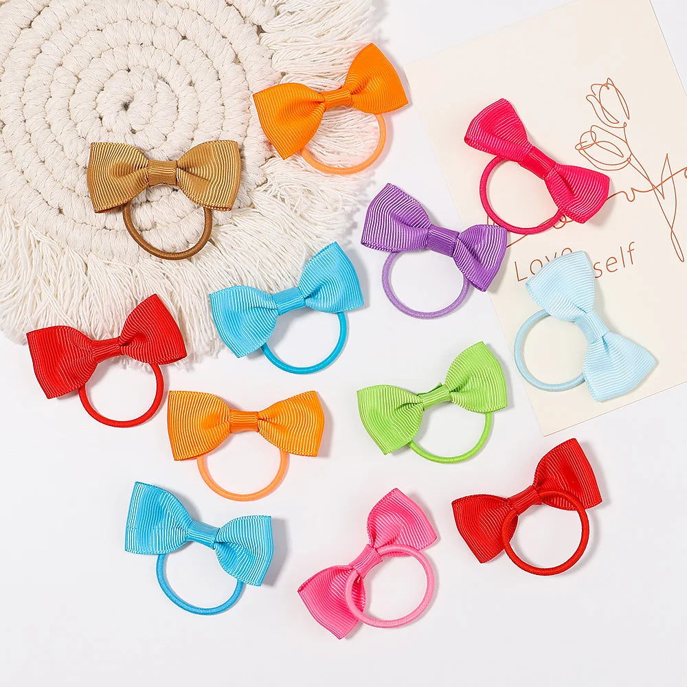 5/10/20Pcs/lot Grosgrain Ribbon Pigtail Hair Bows Hair Ties Elastic Hair Bands Holders Hair Accessories for Baby Infants Girls