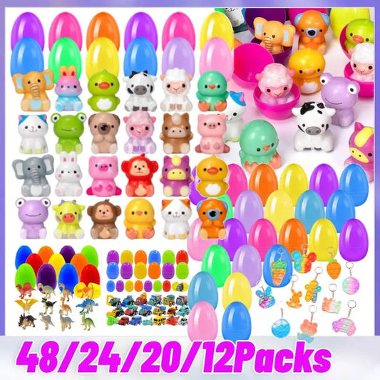 12/20/24/48Pcs Prefilled Easter Eggs with Plush Toys for Kids