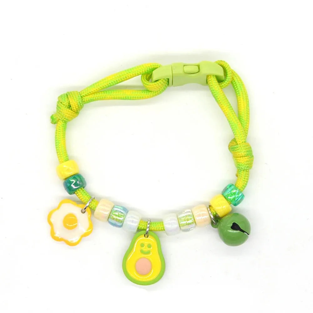 Cute Colorful Pet Necklace Braided Adjustable Cat Puppy Collar with Bells Cat Neck Chain Puppy