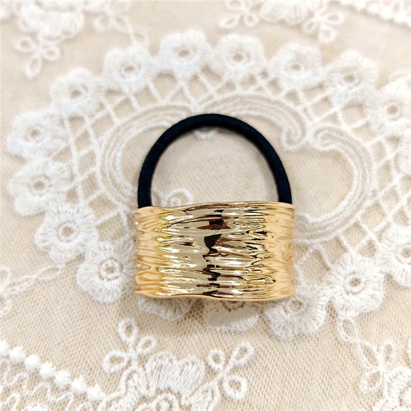 New 2024 Metal Irregular Golden Color Hair Bands Elastic Hair Scrunchies Hair Rope Headbands Women Girls Hair Accessories Gifts