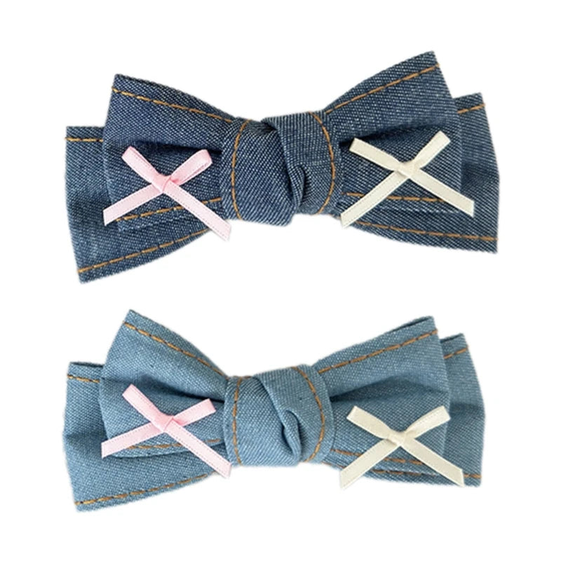 Denims Bow Hair Clip Balletcore Large Bowknot Blue Headdress Elegant Hairpin Dropship