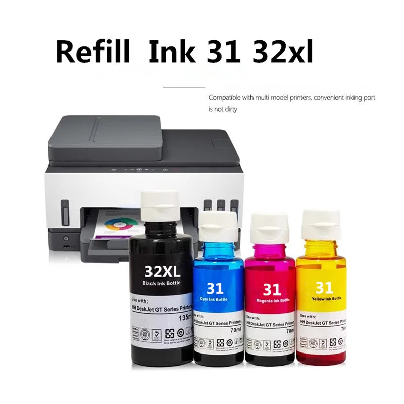 4 Pack Ink Bottles Compatible With 31 32XL Refill Dye Ink for HP Printers 7301 6001 7602 5101 7001 551 651 455 457 450