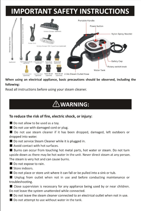 2500W High Temperature Handheld Steam Cleaner for Air Conditioners Kitchen Hoods Cars Floors and More