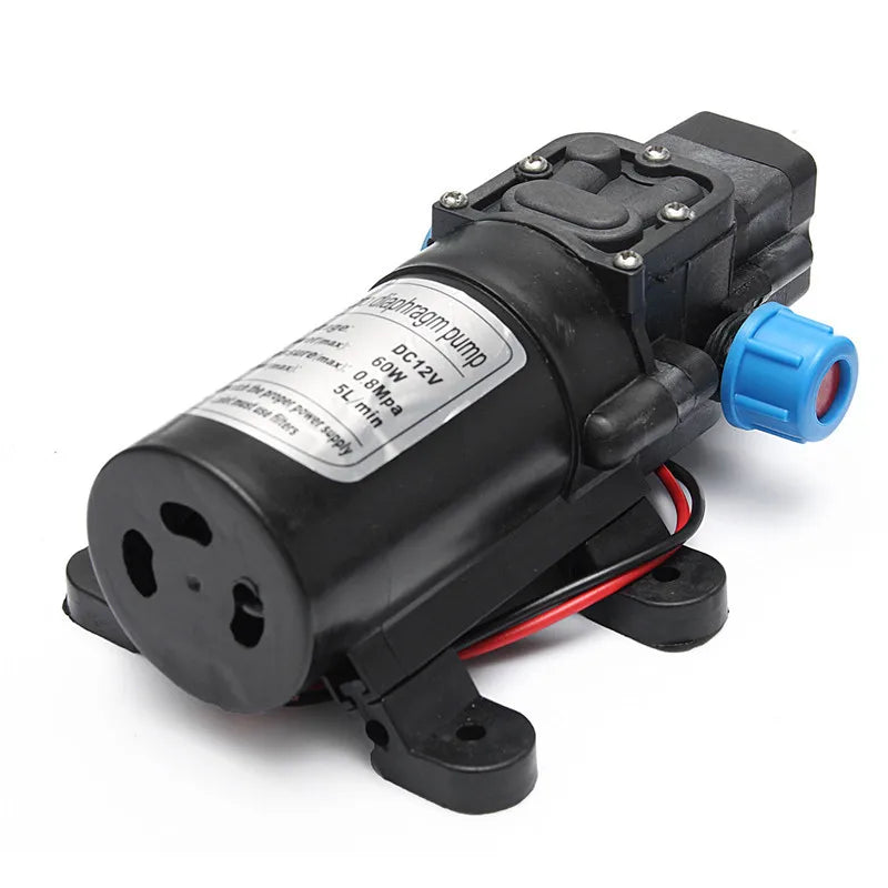 Bomba de agua eléctrica agrícola de 12 V CC, 60 W, 120 PSI, 5 L/MIN, micropulverizador de agua de diafragma de alta presión negro, adaptador de 12 V para lavado de automóviles