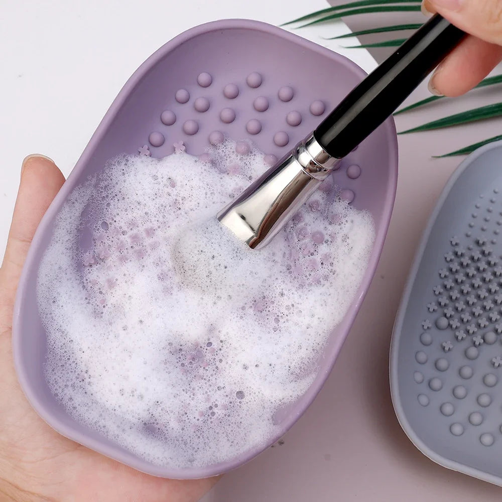 Makeup Brush Cleaner Bowl Soft Silicone Eyeshadow Brushes Powder Puff Washing Washboard Round Corner Cleaning Scrubber Box Tool