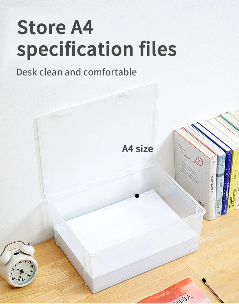 WORTHBUY Desk Organizer Transparent A4 Paper Plastic Storage Box Multifunctional Home Strorage Organizer Box For Office Supplies