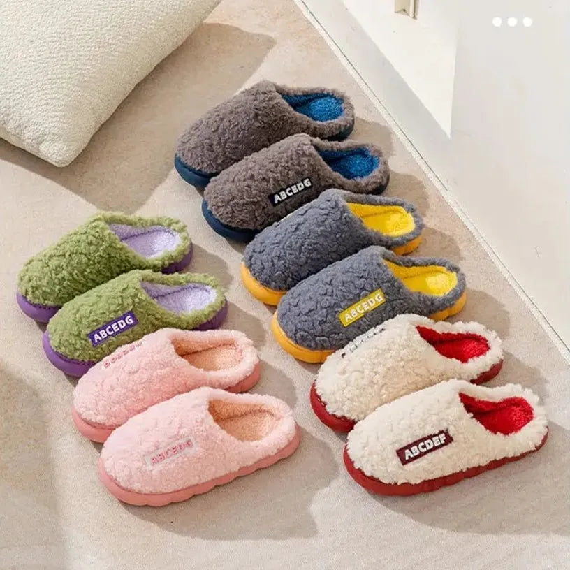 Women Winter Warm Home Slippers Thicken Indoor Boy Girl Floor Slides Plush High Heels Fur Cotton Shoes Ladies Couples Slipper