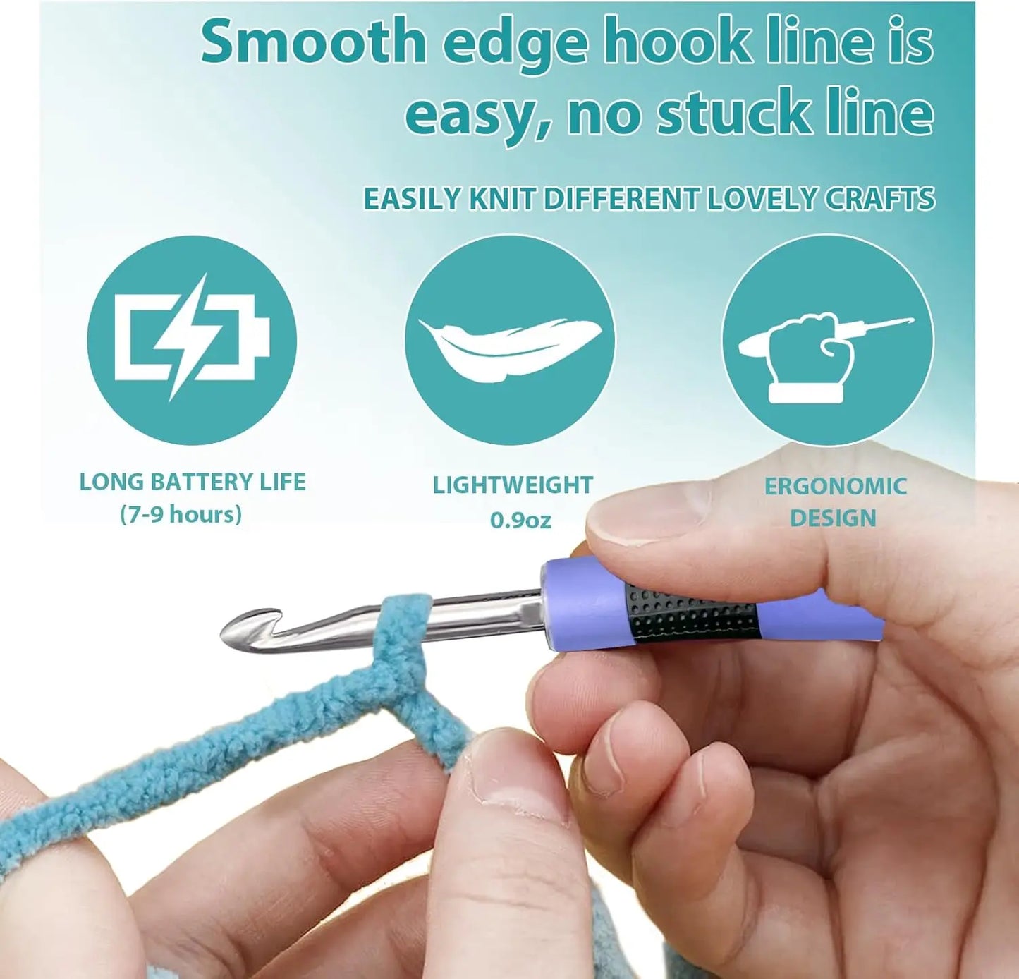 22PCS Lighted Crochet Hook Set with Counter Ergonomic Interchangeable Metal Heads for Comfortable Crocheting