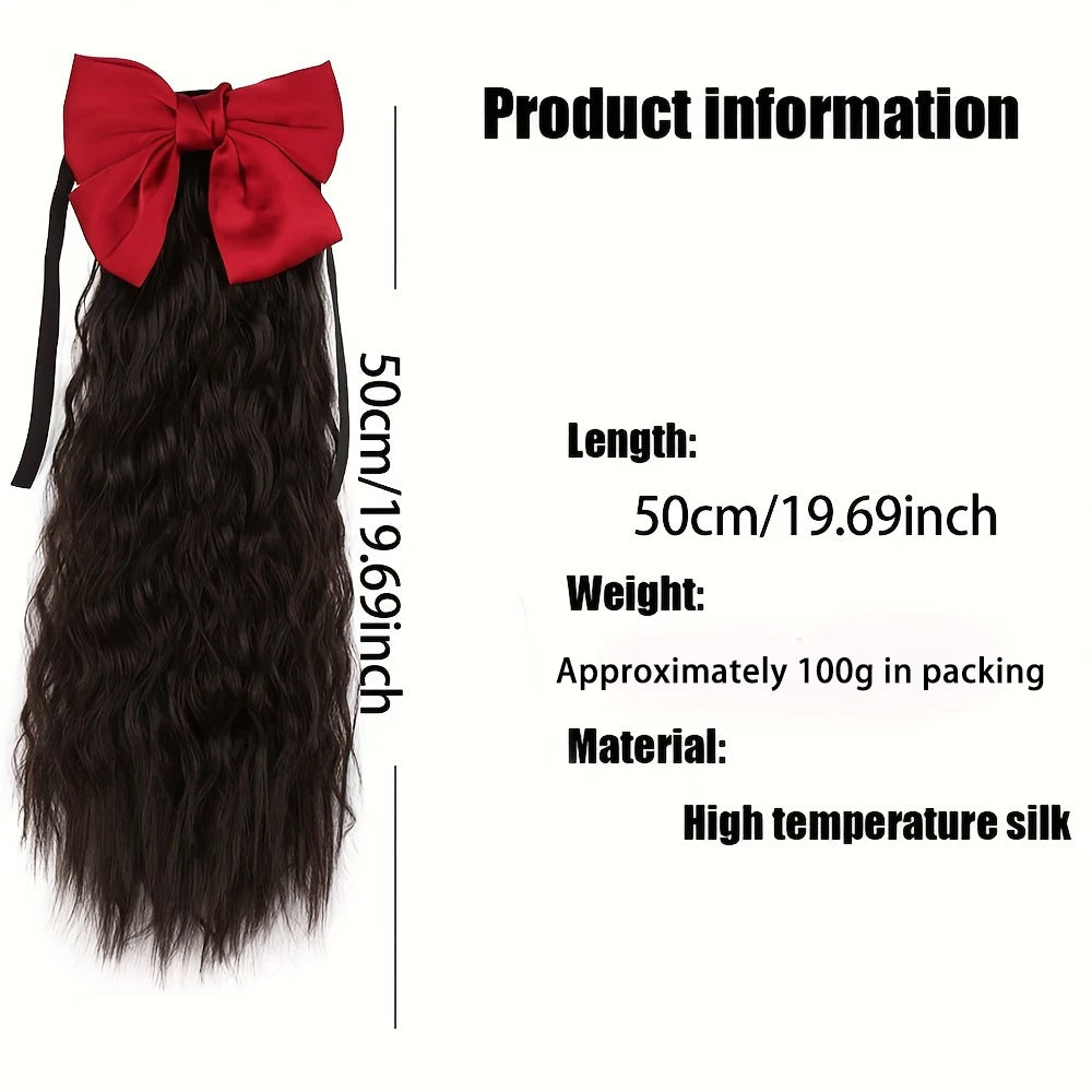 Water ripples wave loose Curly Synthetic Ponytail Hair Extension wig red Bowknot Tie up the ponytail Elegant women Hair fittings