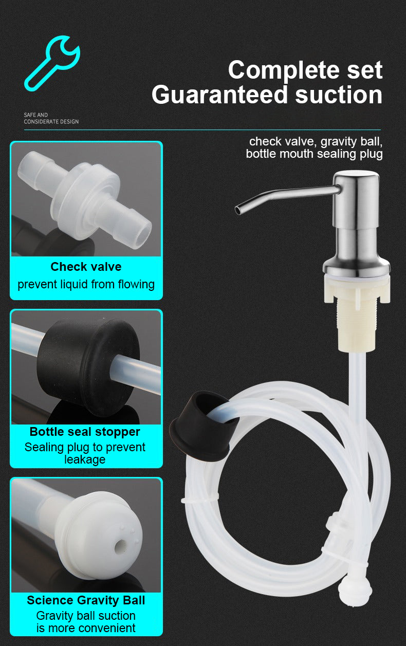 Dispensador de jabón líquido para fregadero de cocina, botella de jabón líquido de acero inoxidable de 500 ml, botella dispensadora de jabón a presión manual para montaje en fregadero