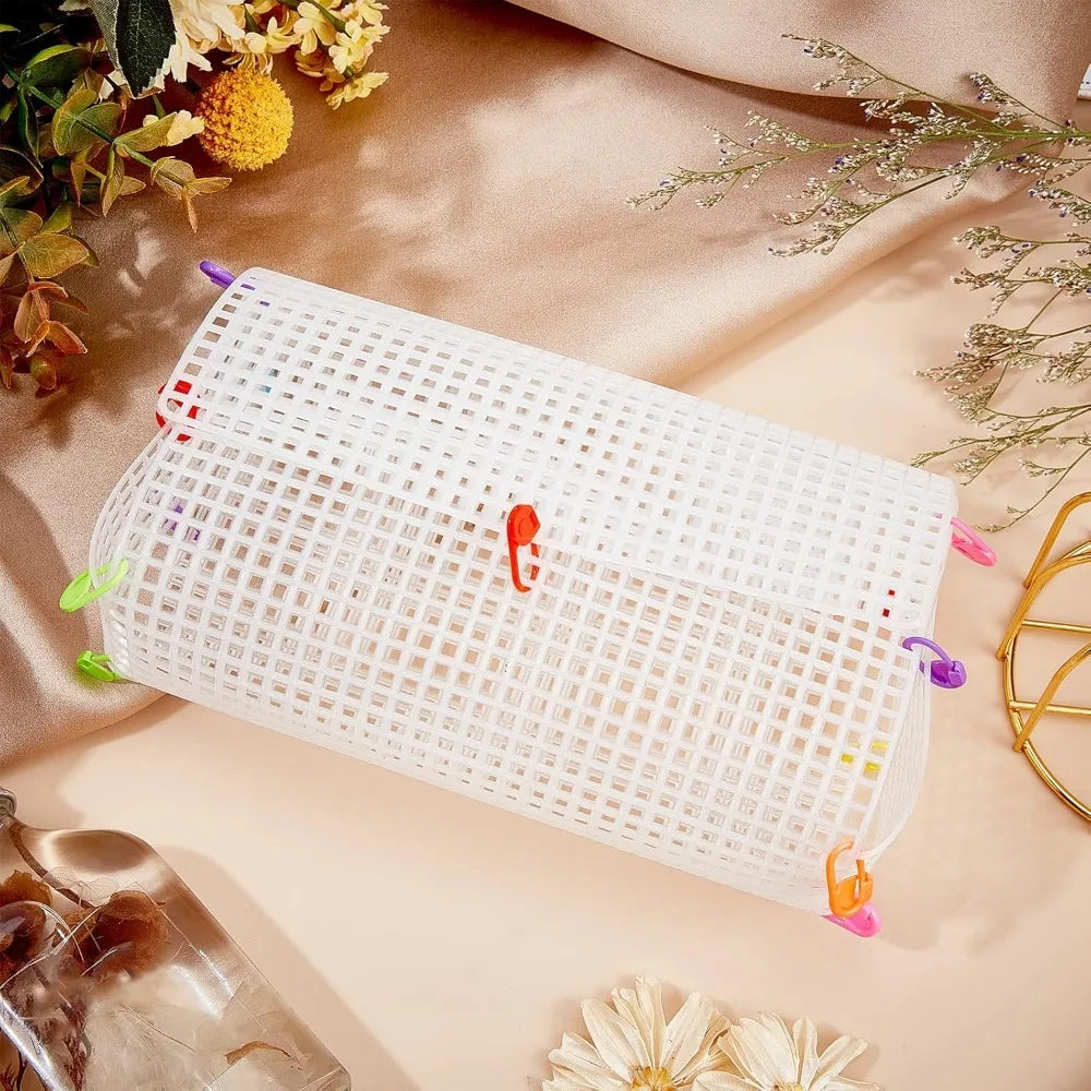 DIY Knitting Crochet Bag Kit with Mesh Plastic Canvas Sheets and Ribbons for Crafting Stylish Shoulder Bags