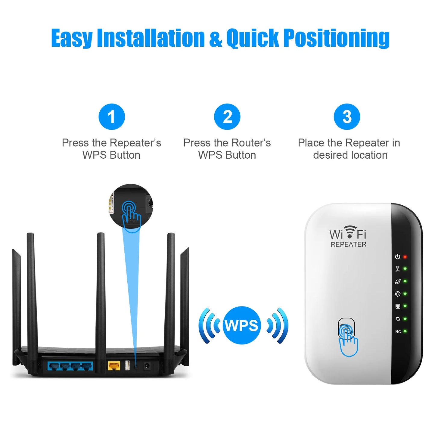 Repetidor WiFi inalámbrico de 300 Mbps, amplificador, enrutador, extensor WiFi, 802.11N, WPS, largo alcance, 7 luces de estado, repetidor WiFi para PC