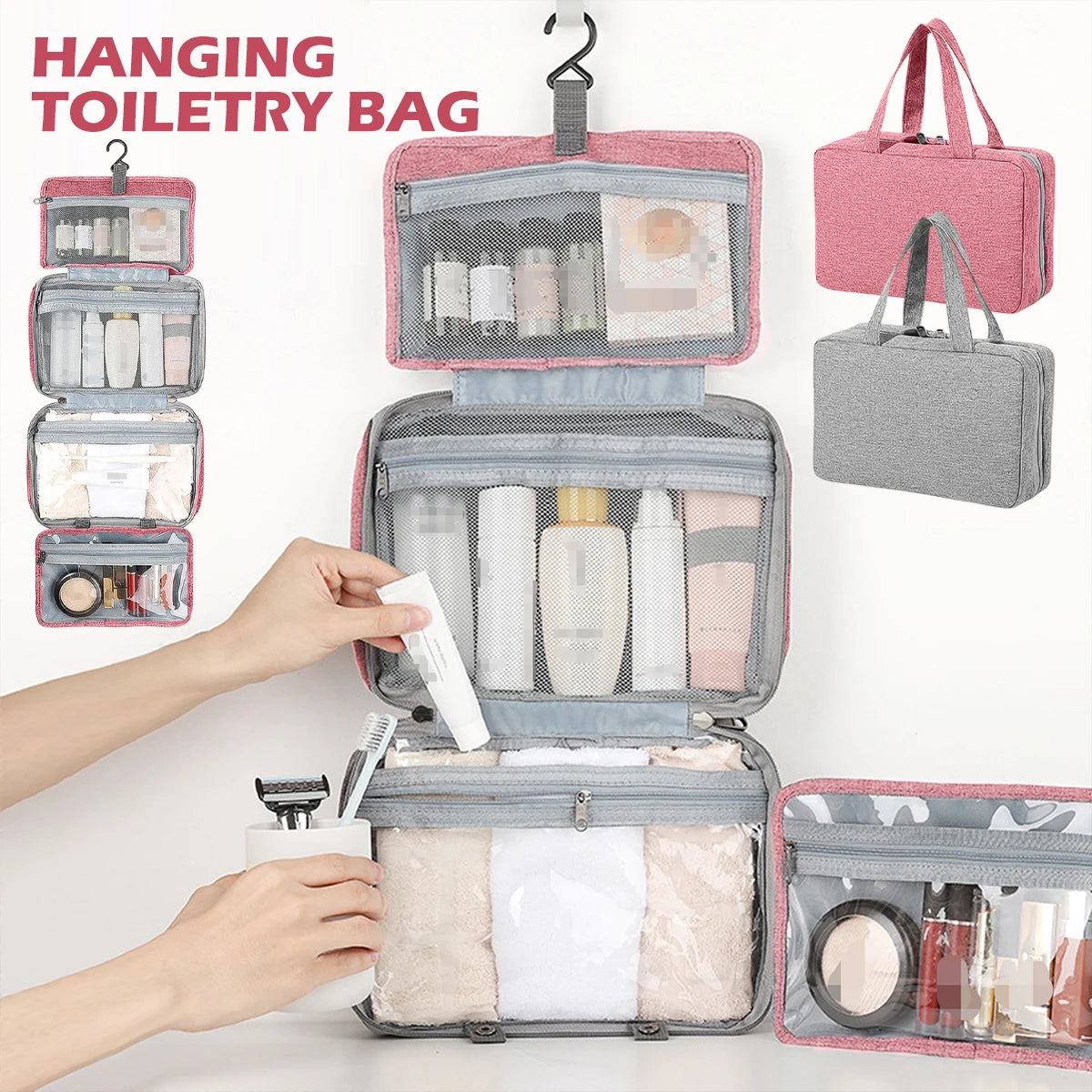 Hanging Toiletry Bag for Travel Waterproof Makeup Organizer Large Capacity Cosmetic Bag for Men and Women