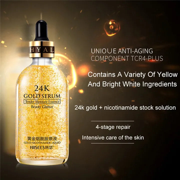 24K Gold Face Serum Hyaluronic Acid Day Cream Repair Face Pores Essence Moisturizer Brightening Serum Cream Skin Care