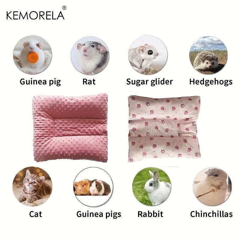KEMORELA Reversible Small Pet Bed - Plush Top & Cooling Bottom for Rabbits, Guinea Pigs and Chinchillas Pink Square Mat