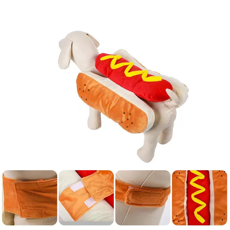 Funny Halloween Dog Costumes Hot Dog Shaped Dachshund Sausage Adjustable Clothes Pet Apparel Dressing Up Cat Party Costume Suit
