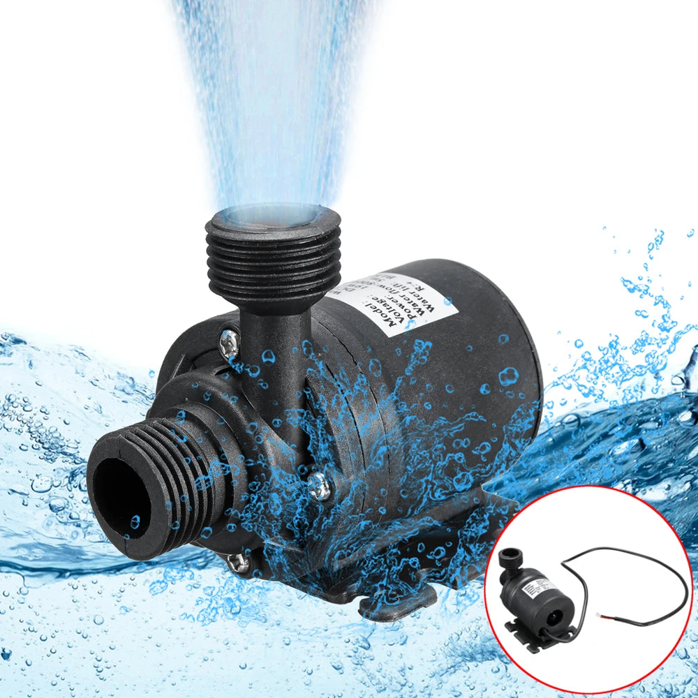 Minibomba de agua ultra silenciosa, motor sin escobillas de 12 V/24 V CC, sumergible, adaptador para acuario, fuente de estanque para pecera y jardín