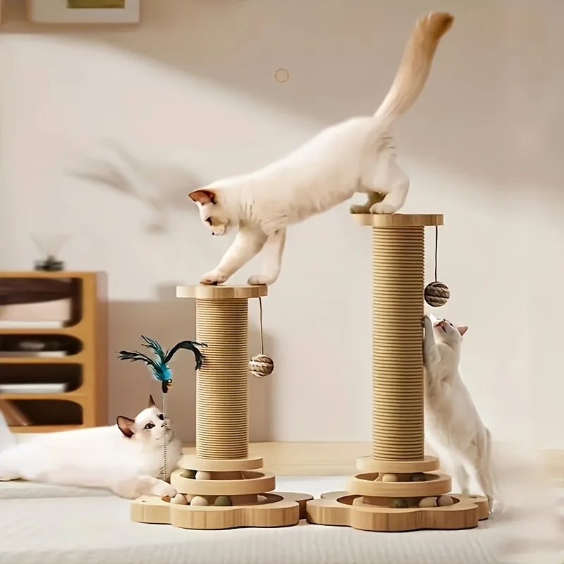 1 Premium Cat Scratching Post with Rotating Platform Sisal Dental Chew Toy Durable Non-Shedding Cat Tree Stand Vertical Scratch