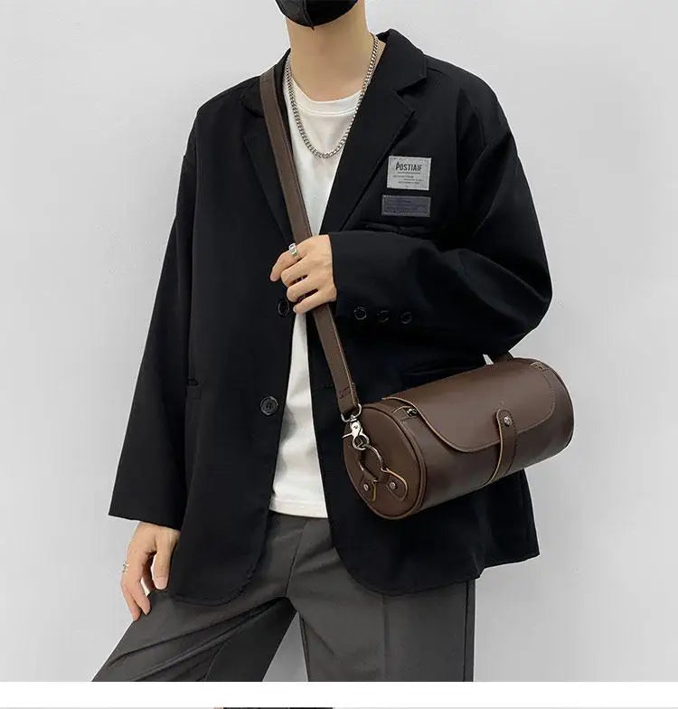 Fashion  High Quality Pu Leather Retro Bag Men's Single Shoulder Bag  Leather CrossBody Bag Leisure  Bag Round Body Bag