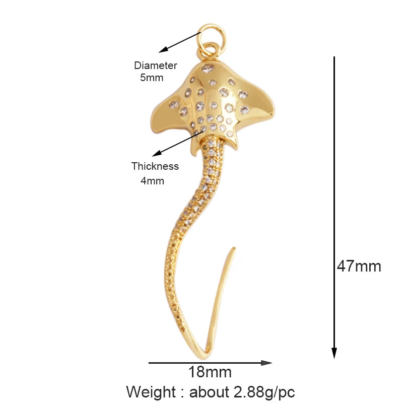 Fish Monta Ray Sea Conch Shell Coral Charm Pendant Gold Plated Zircon Jewelry