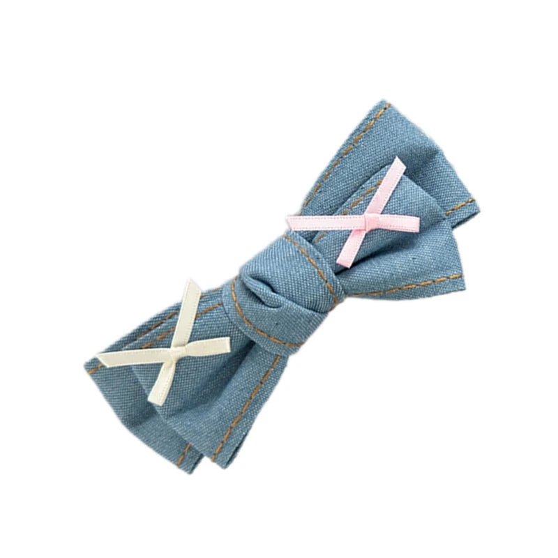 Denims Bow Hair Clip Balletcore Large Bowknot Blue Headdress Elegant Hairpin Dropship