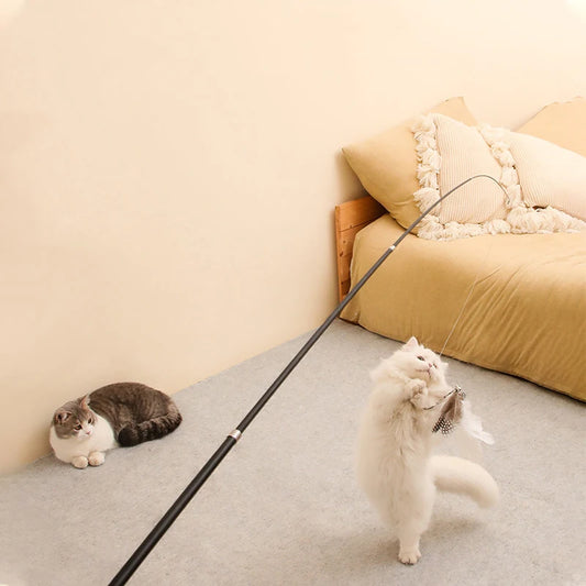 Extended telescopic cat stick 1.8m extra long fishing rod resistant to scratching feather cat toys to relieve boredom