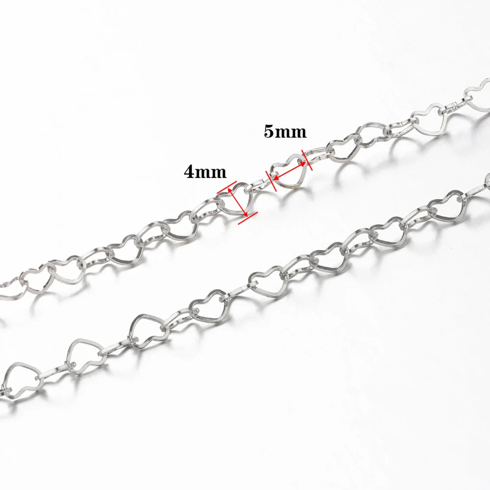 1Meter Stainless Steel Gold Love Heart Link Chain DIY Jewelry