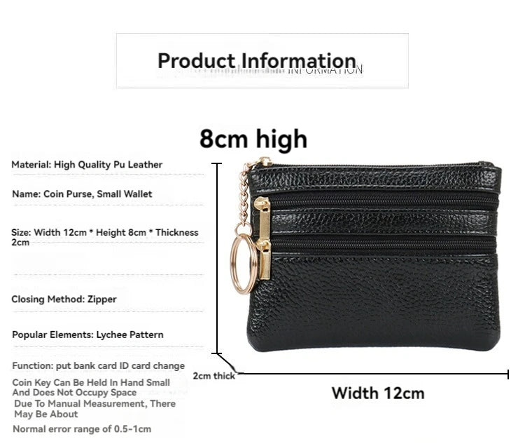 Zero Wallet Women's Short PU Leather Small Wallet Multifunctional Card Bag Soft Leather Key Bag Zipper Bag