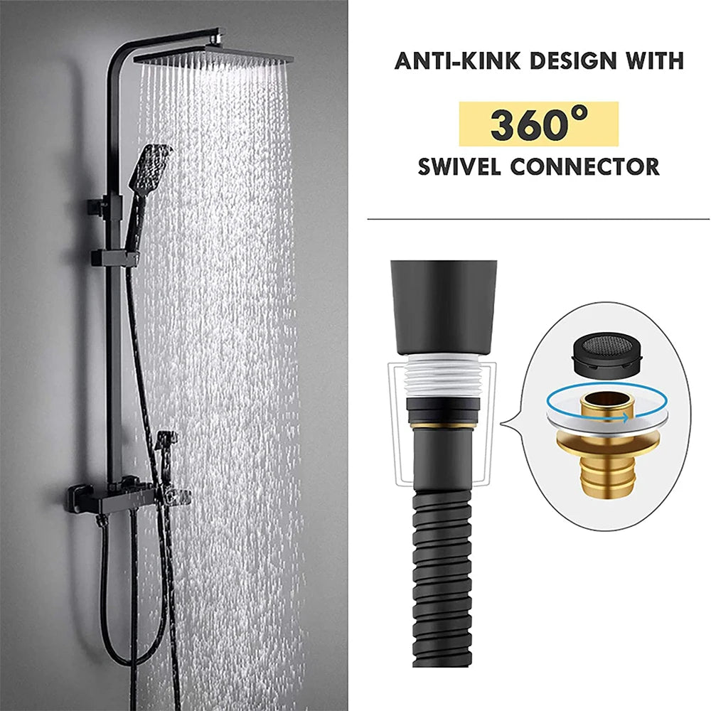 Manguera de ducha flexible negra SUS 304 de 1,5/2 m, manguera de ducha larga para baño, tubo de extensión para plomería, accesorios para baño