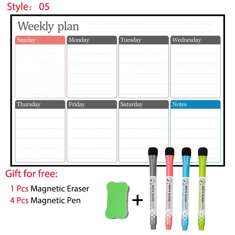 Magnetic Dry Erase Whiteboard Calendar Planner for Refrigerator with Markers and Eraser - Daily Weekly Monthly Organizer