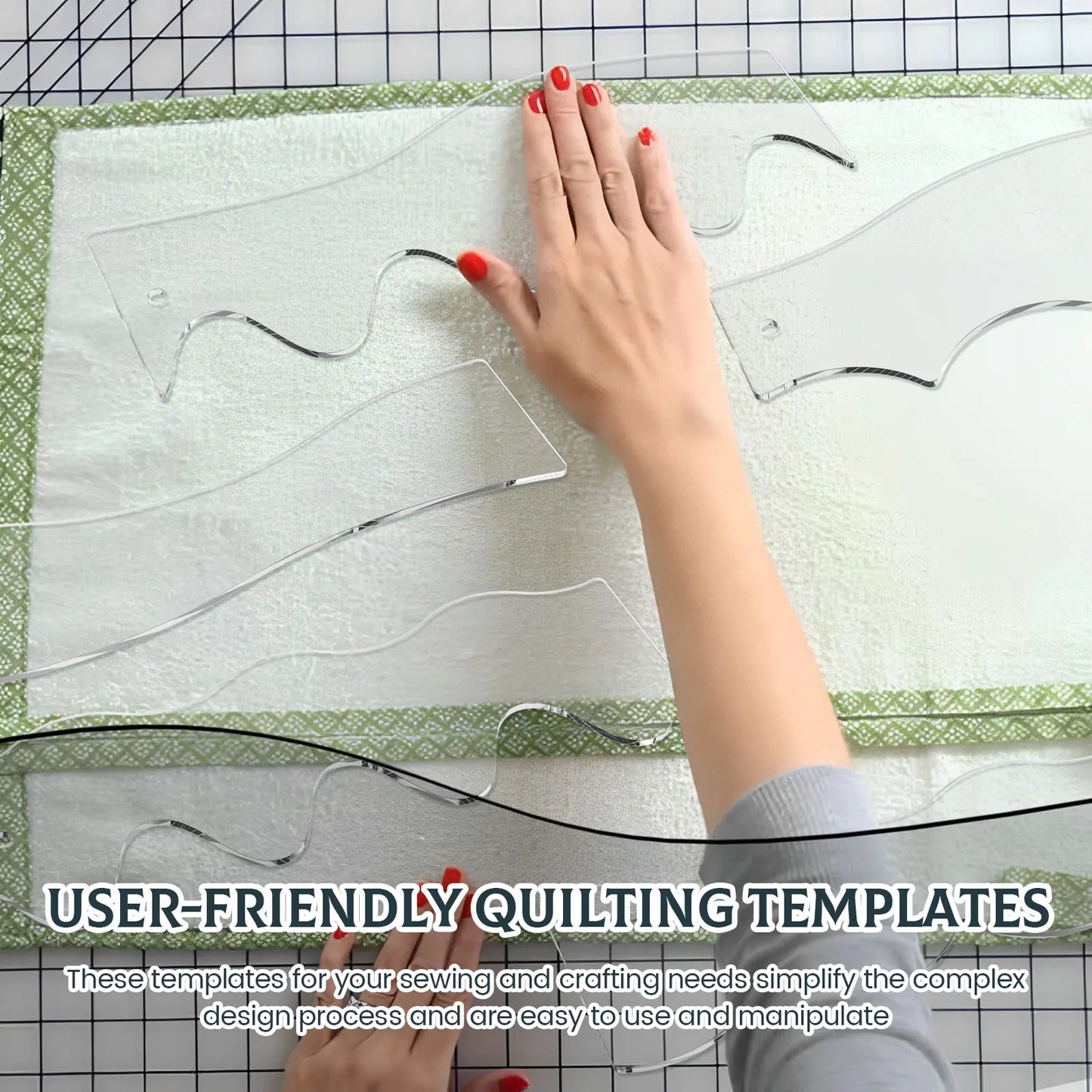 Wave Edge Quilting Ruler Set with 6 Acrylic Templates for Creative Free Motion Sewing - 5 or 10 Pieces