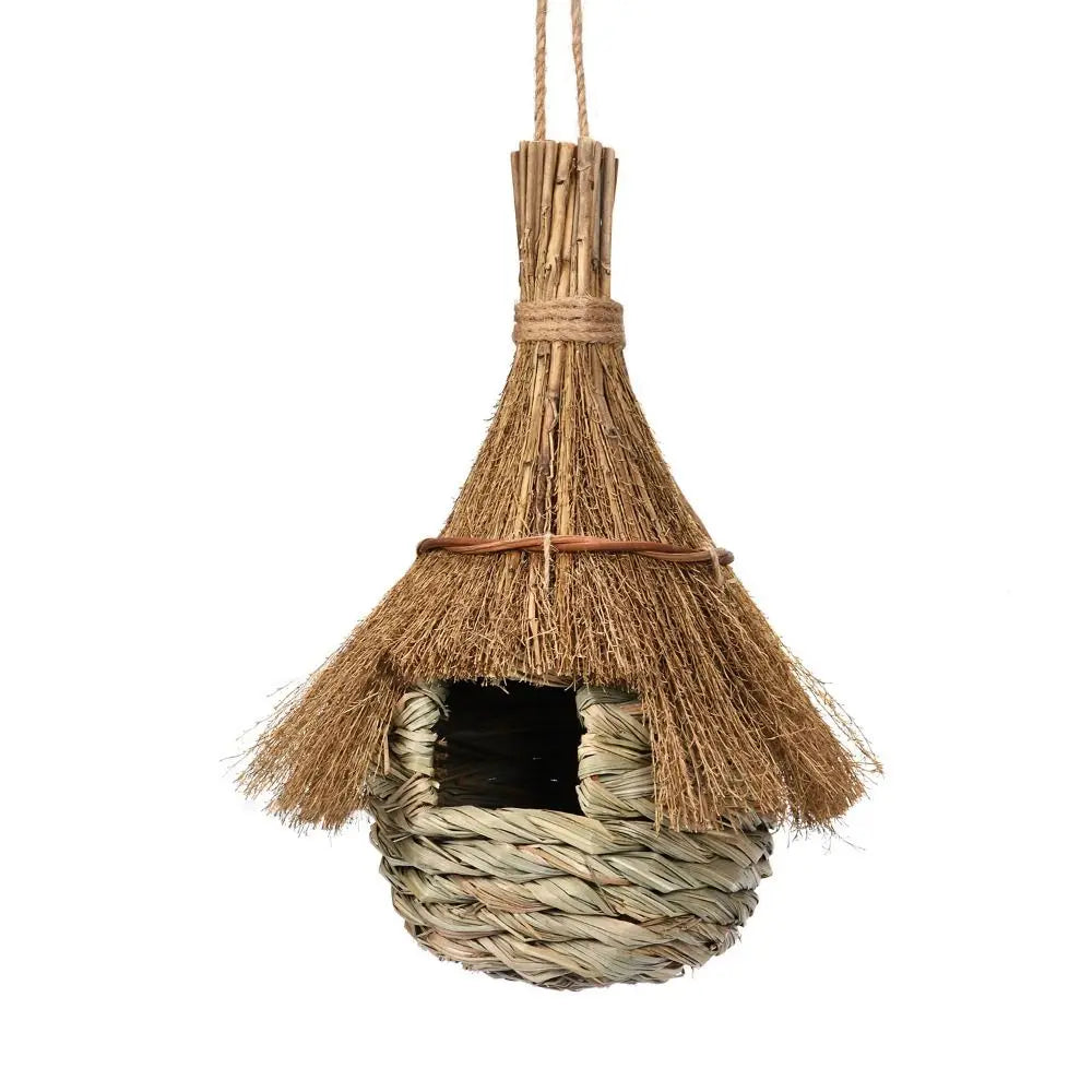 Hanging Bird House Hand Woven Grass Bird Hut Eco-friendly Birds Straw Cages Cozy Birds Nest Shelter from Cold Weather