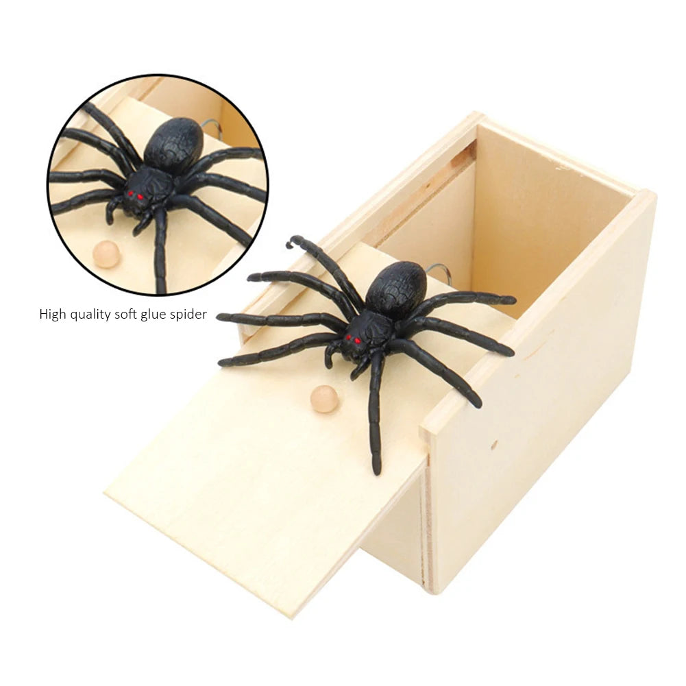 Trick Spider Funny Scare Box Wooden Prank Toy for Friends
