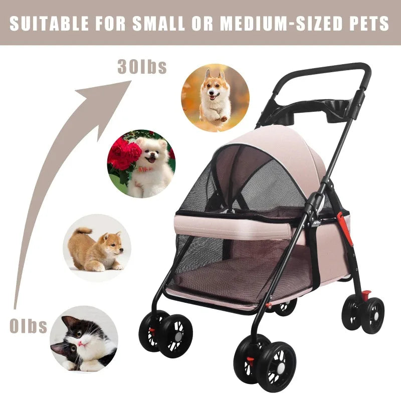 Pet Dog And Cat Stroller with Foldable Dog And Cat Cage Jogging Stroller With Cup Holder Suitable Small And Medium Dogs and Cats