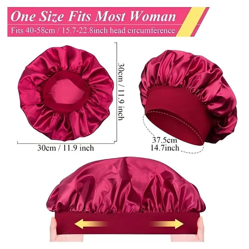 1 Large Satin Headband, Silk Headband for Sleeping, Sleeping Hat with Elasticized Soft Strap, Women's Hair Care Shower Cap