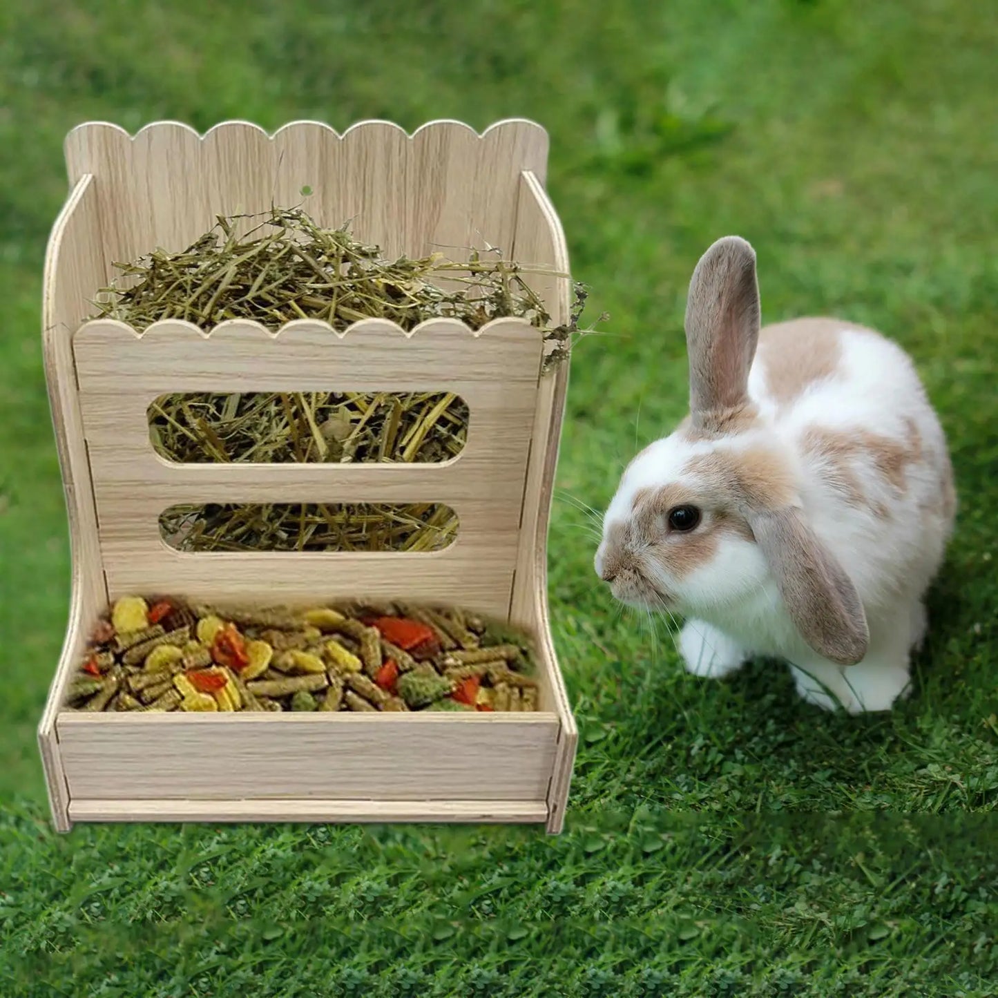 Hay Feeder Wood Grass Holder Multipurpose Guinea Pigs Food Dispenser Food Feeding Manger for Small Pets Bunny Hamsters