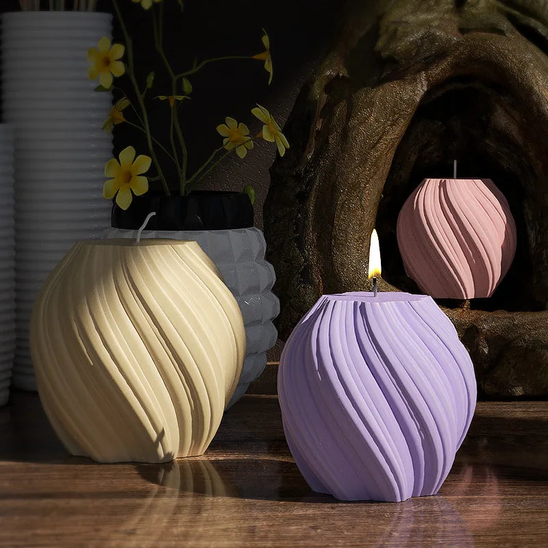 3D Rotating Pillar Candle Silicone Mold Geometric Wave Design