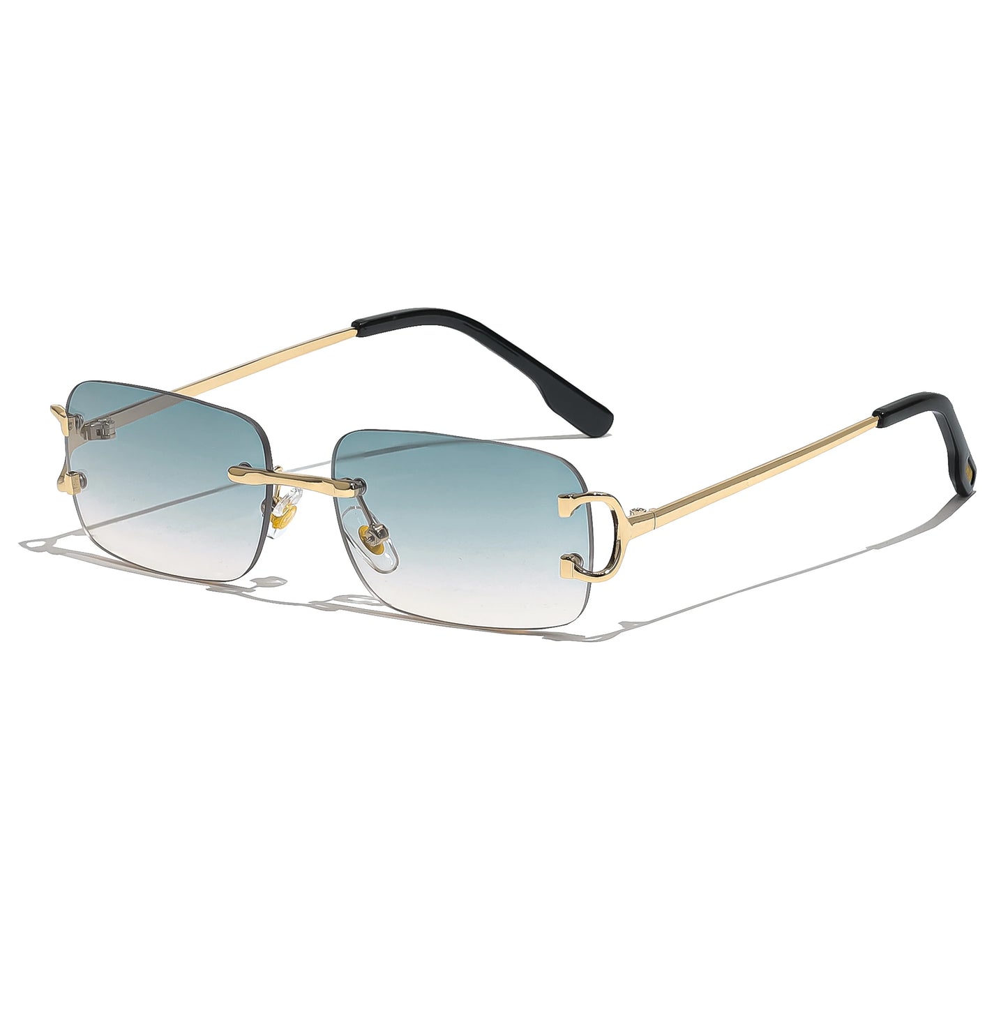HBK Retro Rimless Small Sunglasses Gold Frame UV400 Eyewear
