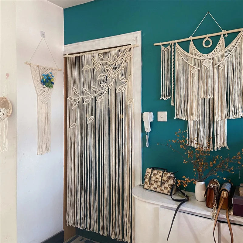 Hand-Woven Macrame Cotton Door Curtain Tapestry Boho Art