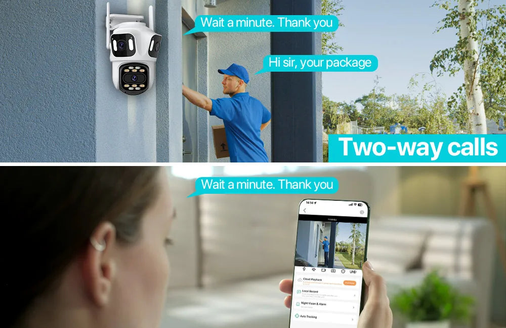 Three Lens 6K HD Outdoor PTZ IP Camera with Auto Tracking and WiFi Dual Lens Wireless CCTV Security System