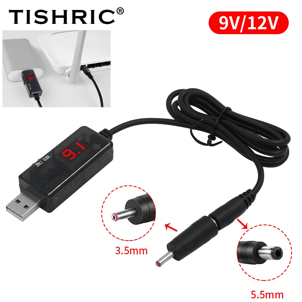 TISHRIC USB To DC 5.5/3. 5mm Plug 5V 9V 12V USB Power Boost Line USB DC Power Cable Adapter For Route WIFI Wire USB Connector