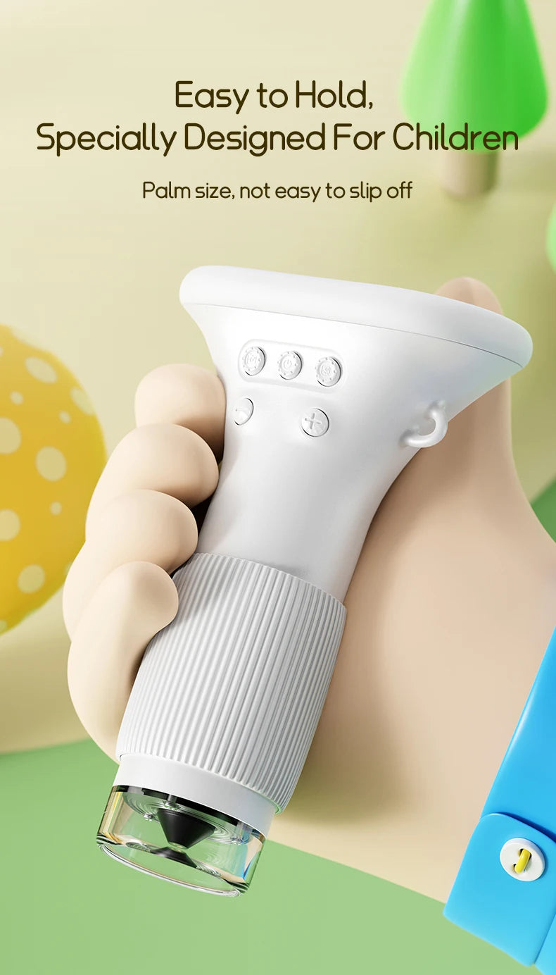 Kids Portable Digital Microscope 1000X Magnification with 2 Inch IPS Screen and 8 Adjustable LED Lights