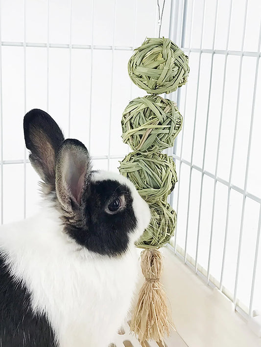 1PC-Pet rabbit grass woven ball hanging string rabbit grinding toy