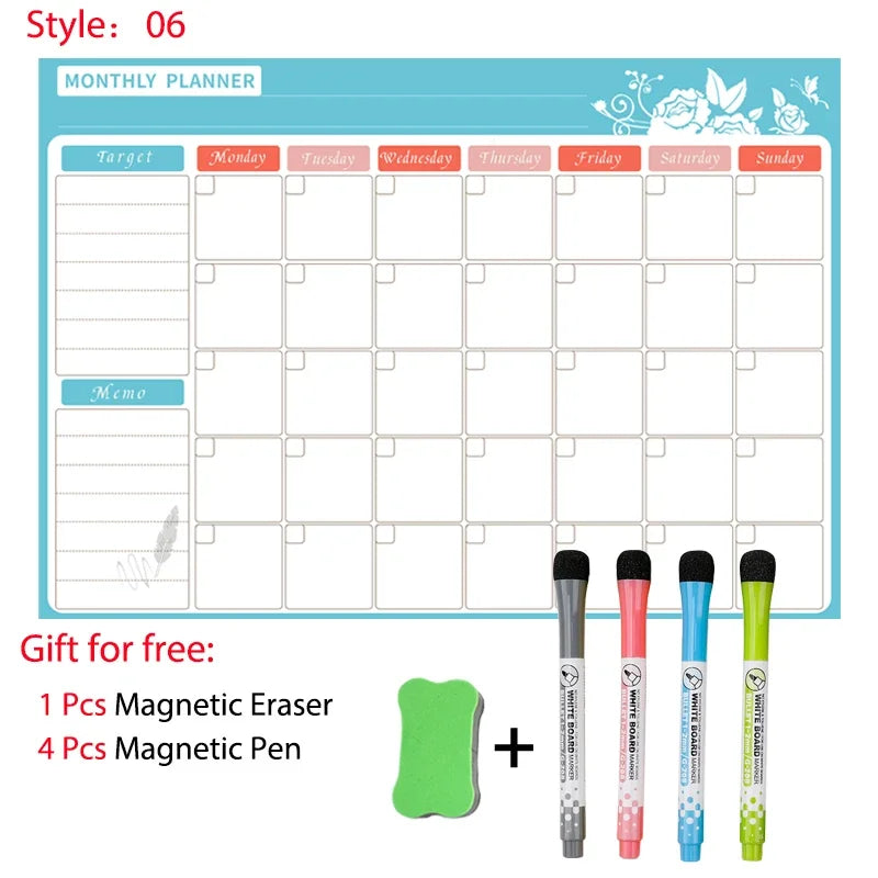 Magnetic Dry Erase Whiteboard Calendar Planner for Refrigerator with Markers and Eraser - Daily Weekly Monthly Organizer