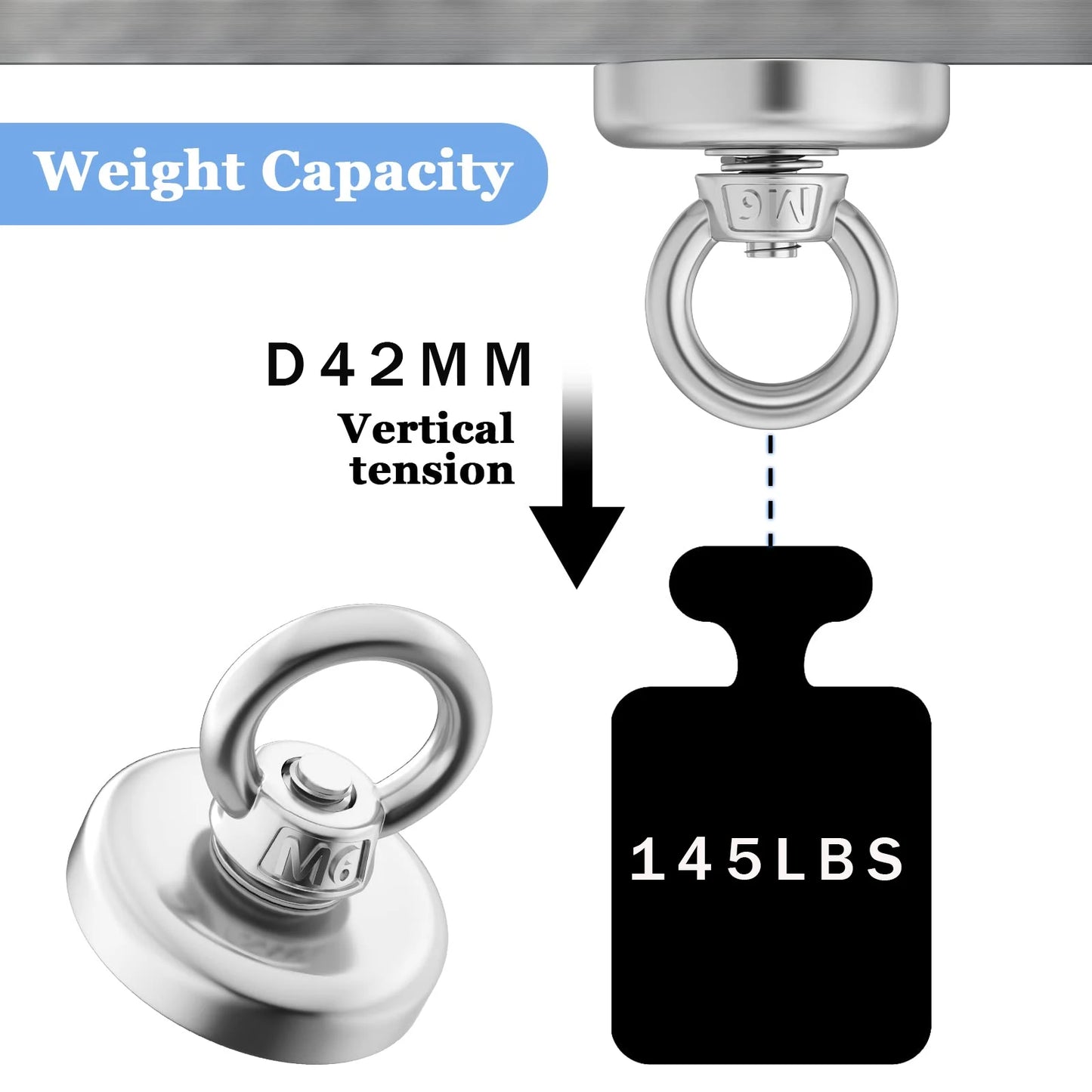 Super Strong Neodymim Fishing Imans Hooks N52 Heavy Duty Imans with Countersunk Hole Eyebolt Salvage Searcher Magnts