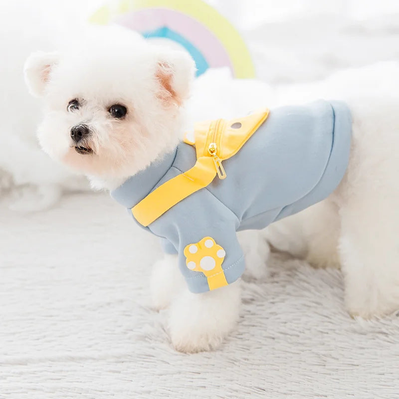 Autumn Winter Pet Dog Warm Clothes Fleece Dog Hoodies Coat with Messenger Bag Chihuahua French Bulldog Pullover Dog Girl Costume