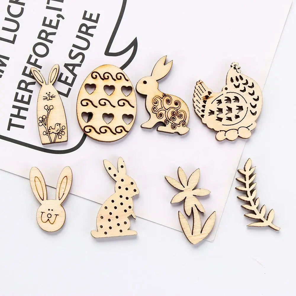 50pcs Happy Easter Rabbit Eggs Wooden Craft Ornaments