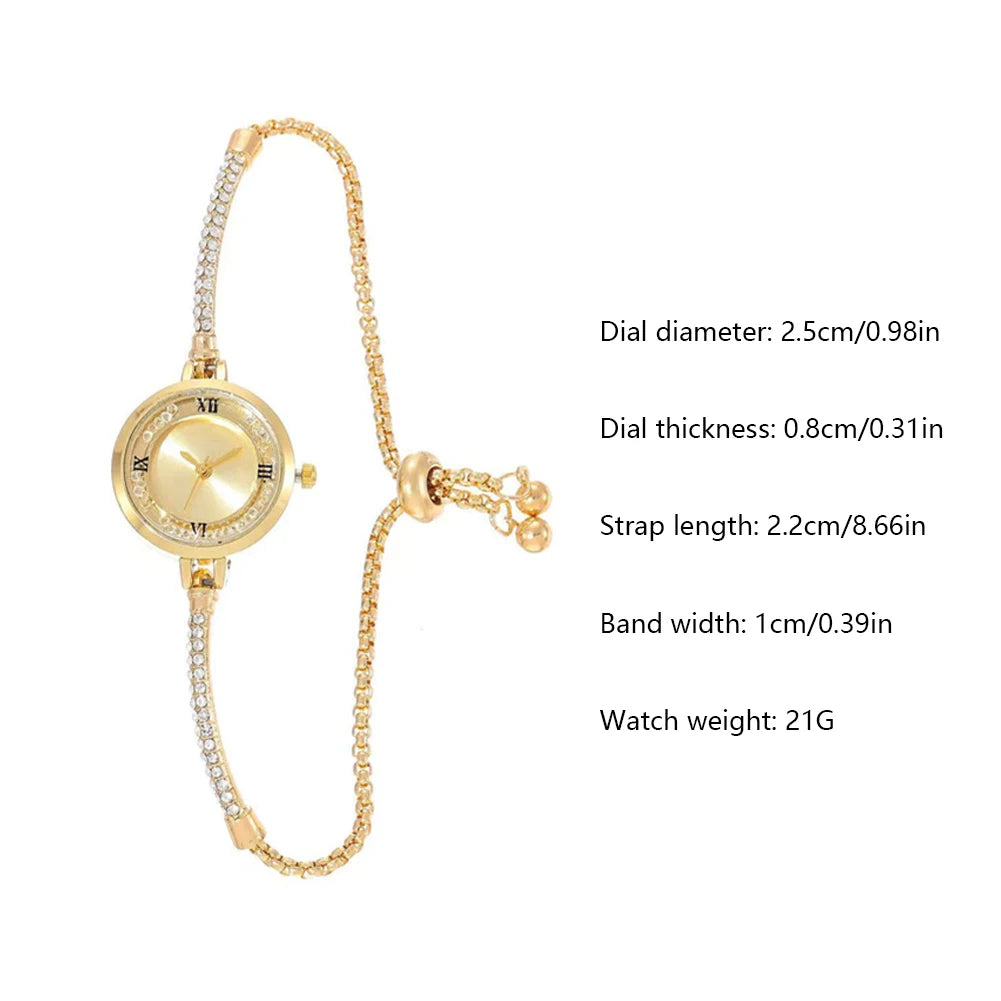 Women's Small Dial Watch Crystal Quartz Wristwatch Minimalist Small Circular Bracelet Watches Ultra Thin Exquisite Small Clock