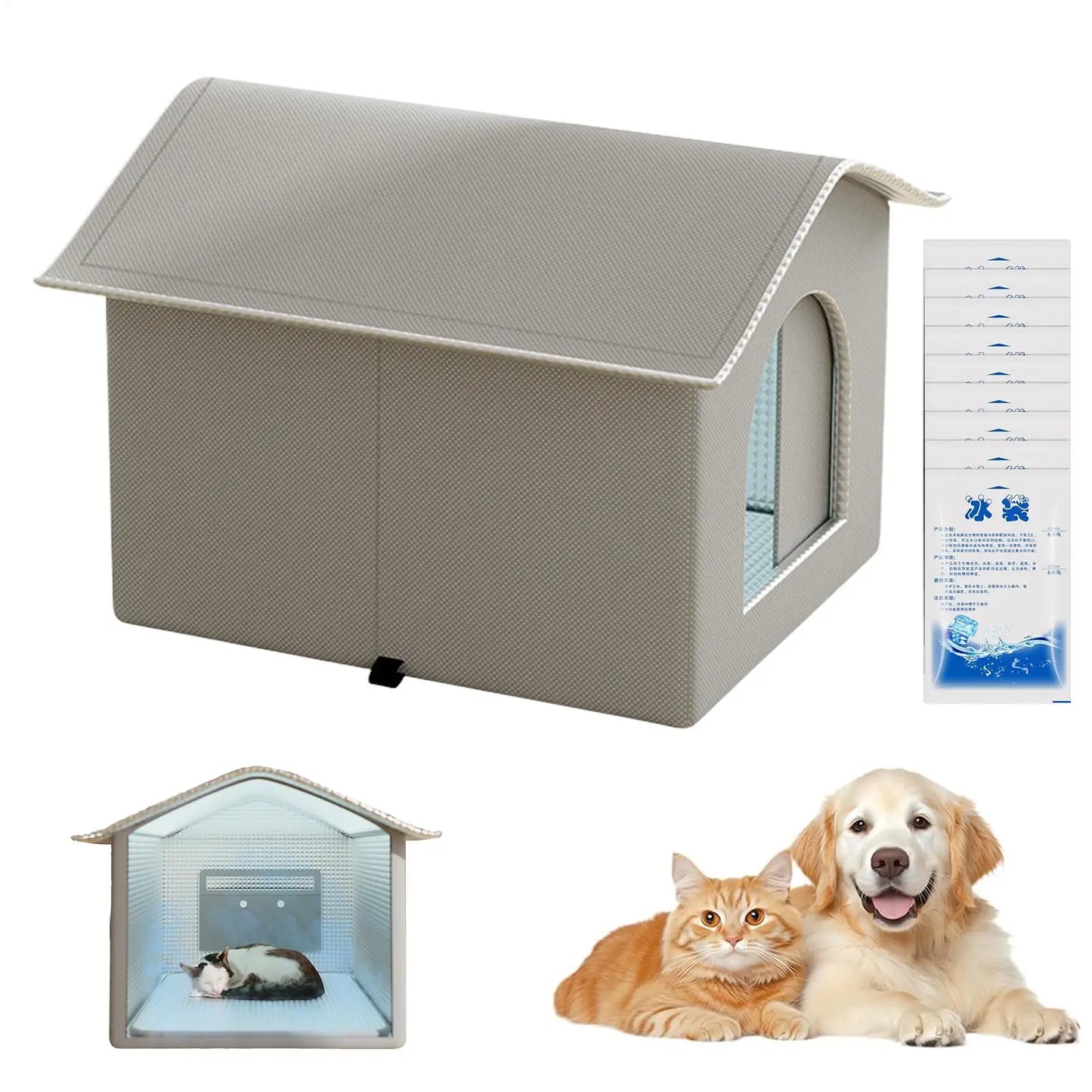 Insulated Outdoor Cat House Portable Cooling Cat Shelter Pet Hideaway for Kittens Rabbits Friends Winter Hot Day Travel Moving