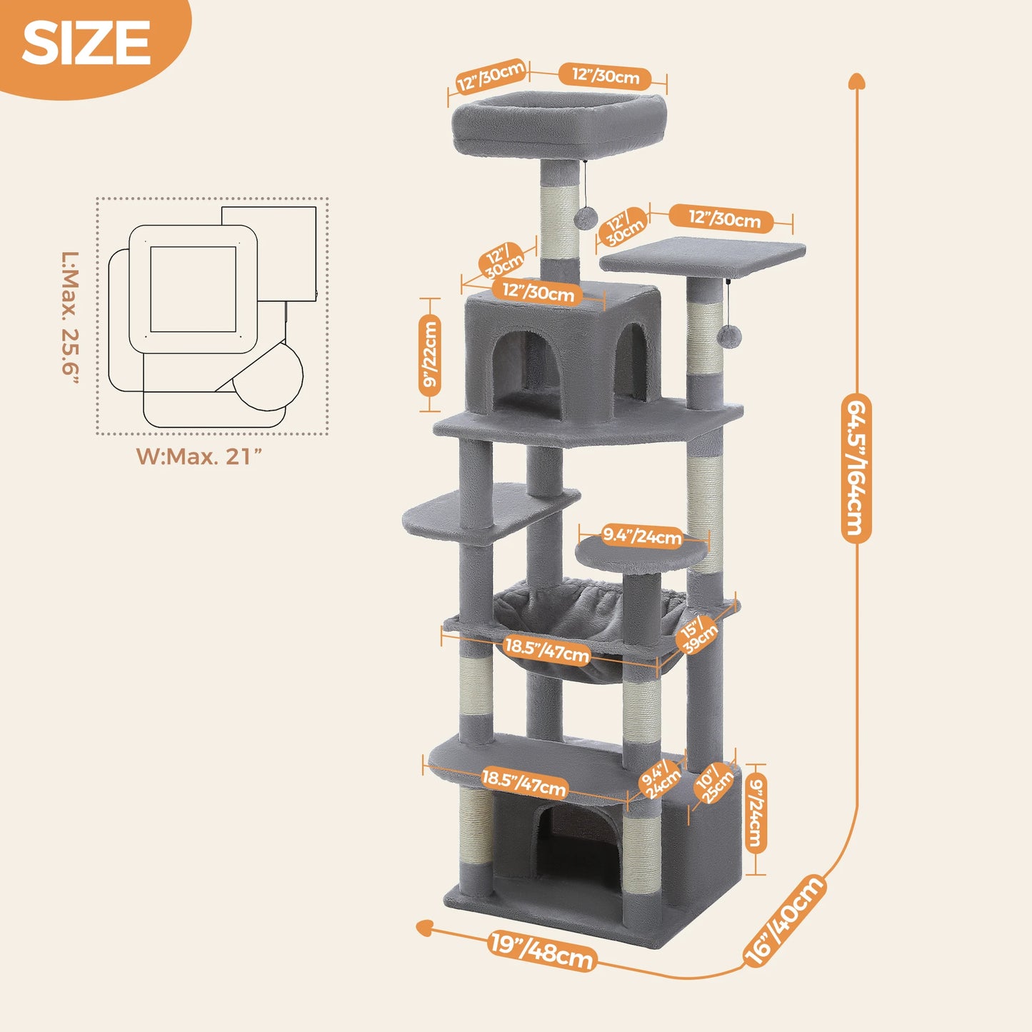184cm Large Cat Tree and Tower for Indoor Cats With Scratching Posts and Spacious Hammocks
